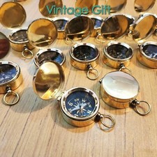 Lot Of 100 Pcs Handmade Brass Vintage Lid Compass 35 mm Marine Collectible Décor