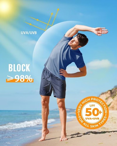 UPF50+ Men's UV Shirts Short Sleeve Quick Dry Performance Gym Workout Athletic T - Picture 63 of 139