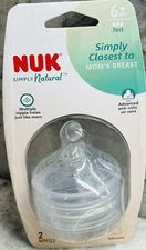 NUK Simply Natural Advanced Anti-Colic BPA Silicone 2 Baby Bottle Nipple 6m+