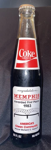 FULL Vintage 1983 Coca Cola Coke 10 Oz Soda Bottle Memphis City Beautiful Clean