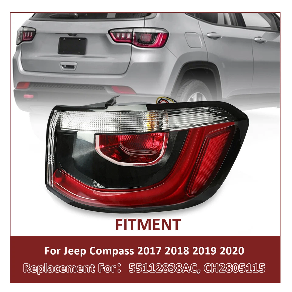 Luces traseras del lado derecho del pasajero para Jeep Compass 2017-2020 lámpara de freno derecha Foto 3 de 4