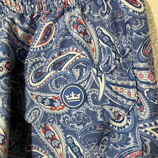 Peter Millar Swim Trunks Mens Medium Blue Paisley Shorts 7" Inseam - Image 4 of 4