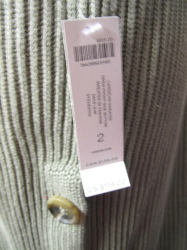Chico's Open Front Side Button Long Cardigan Sweater Sage Leaf 2 NWT $119 - 第 4/9 張圖片