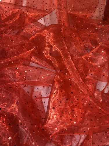 1 mtr red sequin hologram organza fabric 58”wide.voile,wedding,bridal - Picture 2 of 3