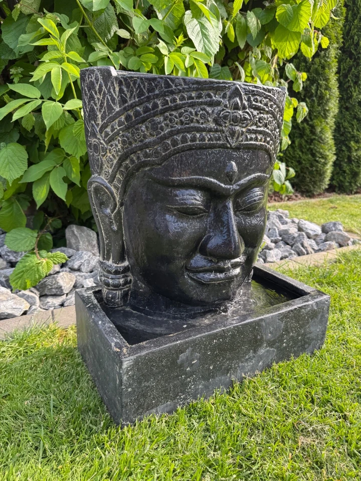 Khmer Kopf Springbrunnen - Garten Deko Wasserfall - Wetterfest Buddha Kopf - Bild 4 von 4