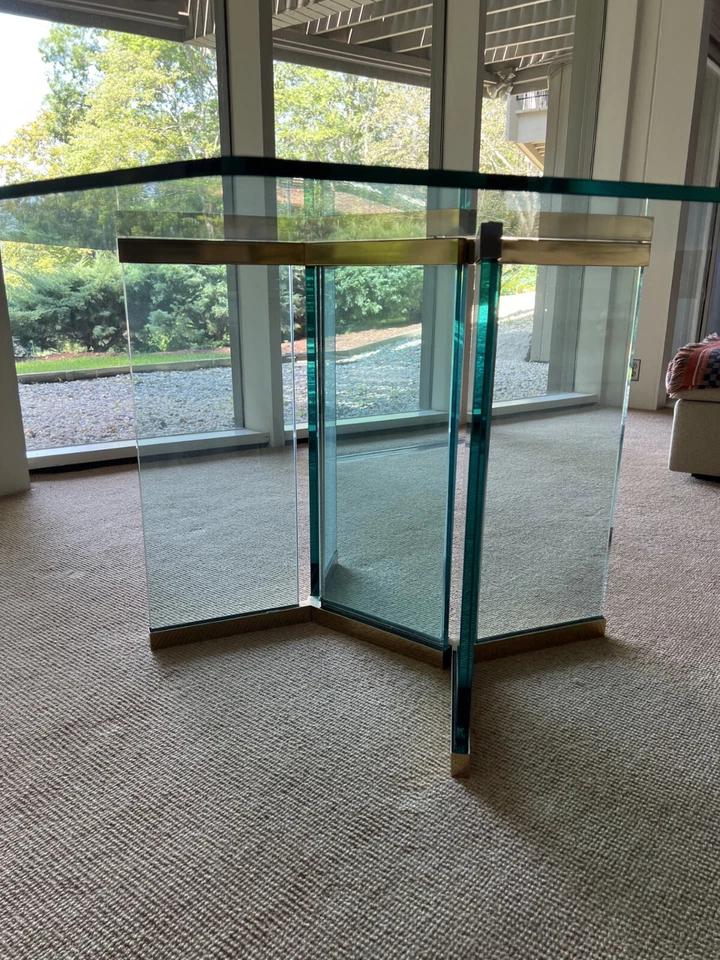 MESA DE COMEDOR MODERNA DE MEDIADOS DE SIGLO LEON / IRVIN ROSEN para Pace escultural VIDRIO CORTADO Foto 4 de 4