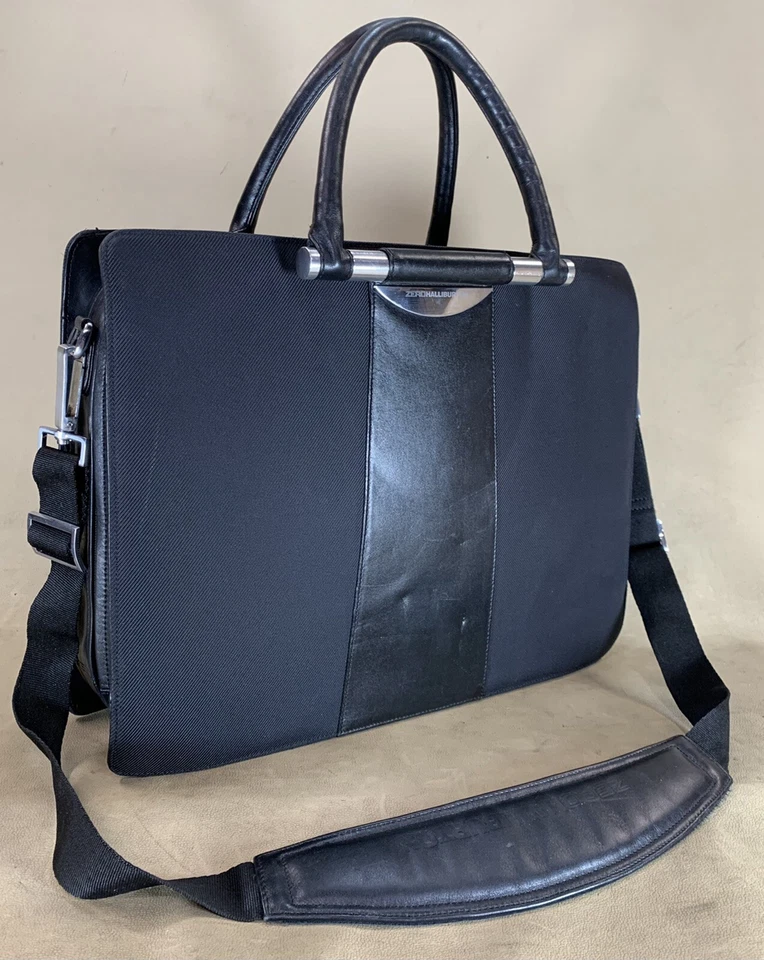 "Maletín de negocios expandible Zero Halliburton negro de nailon y cuero 17""" Foto 2 de 4