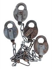 Yale & Towne Pin Tumbler Cast Iron Padlocks attached with Steel Chain Lot of 4