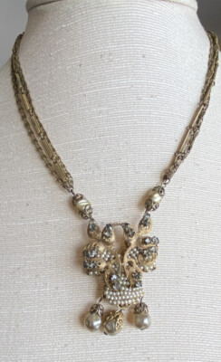 Vintage Deco Early Miriam Haskell Baroque Pearl Multi-Strand Necklace Pendant