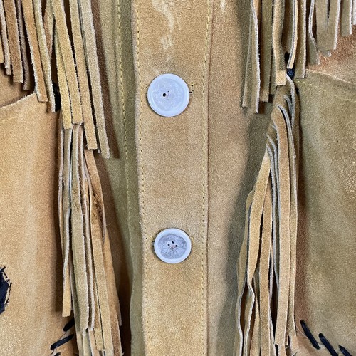 Vintage Frontier Jacket Suede Fringe Beaded Handmade Tan Black Men's Size L/XL - Picture 6 of 12