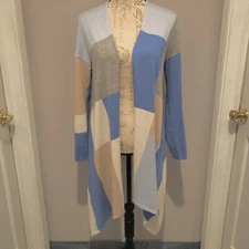 InCashmere Colorblock Open Front Cardigan Sz M
