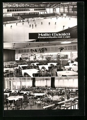 Hall/Saale, ice rink with café, postcard 