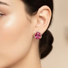 24K Gold 925 Sterling Silver Earrings Vibrant Pink Padparadscha Sapphire 13.59Ct