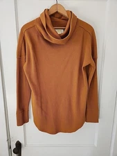 Anthropologie Maeve Top XS Mustard Yellow Waffle Weave Cowl Neck Oversized Shirt