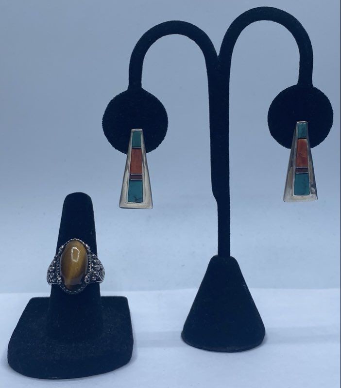 Sterling Silver Assorted Ring/Earring Jewelry Bun… - image 1