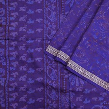 Vintage Blue Pure Silk Saree Indian Printed Silk Fabric 5 Yards Boho Craft Mater