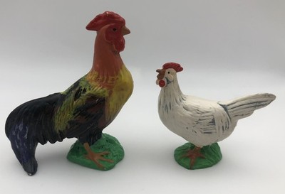 Vintage Schleich Rooster White Hen Chicken Lot Of 2 Farm Animals 1983