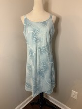 VTG Iolani Hawaiian Silk Frost Blue Floral Shift Dress Slip Tank Resort Medium