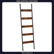 HOOBRO 5-Tier Blanket Ladder Towel Rack with Hooks Brown Black
