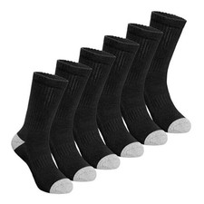 Kids Socks Boys Crew Athletic Half Cushioned 9-12 Years 6 Pairs Black cb