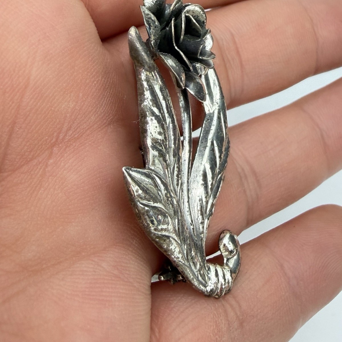 Vtg Danecraft Sterling Silver Brooch Pin Flower Rose Floral View 5