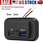 12-24V 4.8A Dual USB PD QC3.0 Car Boat RV  Charger Socket LED Power Outlet lot