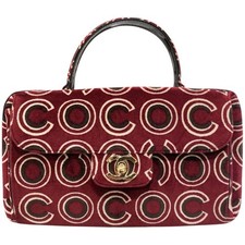 CHANEL Velvet COCO Hand Red GD Hardware Velvet Handbag Ladies Used from JAPAN