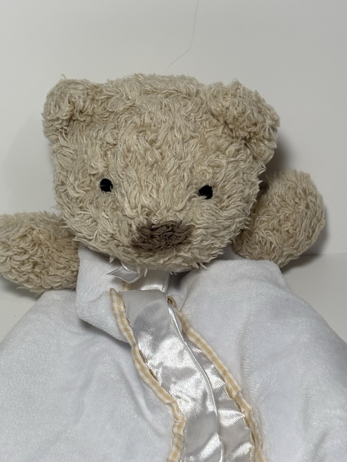 Carters Bear Lovey White Gold Security Blanket Satin Trim Rattle 12" RARE HTF