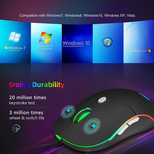 Wired Mouse, Mouse for Laptop with Easy Click for Office, Home, Gamer, 3200DP... - Picture 5 of 7