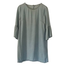 Paper Crane Denim Look Bell Sleeve Light Wash Flowy Boho Dress Size M