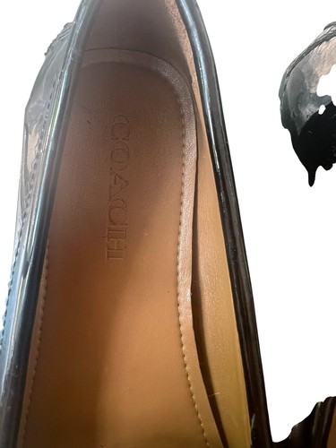 WOMENS BLACK PATENT LEATHER COACH SLIP ON PENNY LOAFERS SIZE 7B - Picture 7 of 9