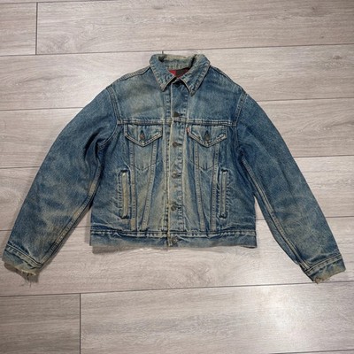 Levis Herren Trucker Jacke 70411-0816 Flanell gefüttert kariert Denim Größe 42R Vintage