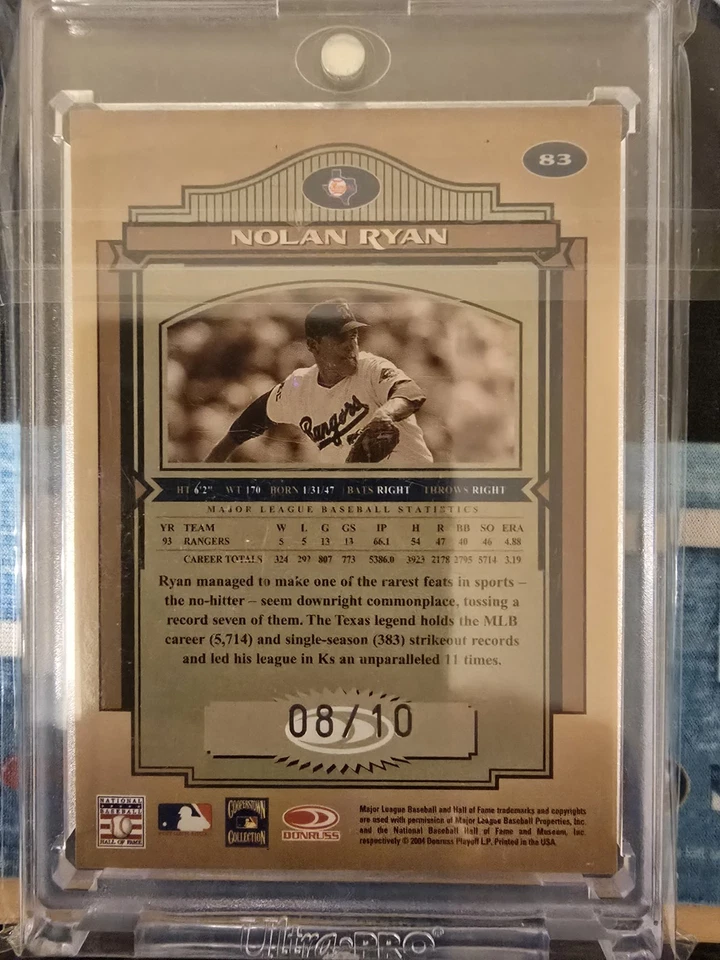 Nolan Ryan 2004 Timeless Treasures #83 AUTO 08/10 Rangers - Image 2 of 2