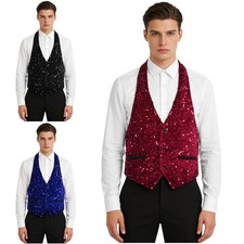 Mens Waistcoat Sleeveless Tank Top Accessories Vest Party Glittery Jacket Prom