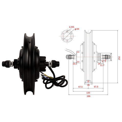 LUNYEE 12 Inch 800W-1200W 36V-48V Gearless Hub Motor Rear Wheel E-Bike Scooter - Afbeelding 2 van 12