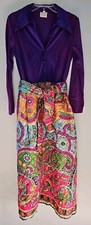Loungees Paisley Robe House Coat w/ Tie Size 14 Vintage 3/4 Zipper Quilted Skirt