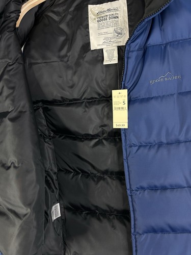 NWT Eddie Bauer Men's Down Puffer Vest Down 550 Blue, Size Small - 第 8/10 張圖片