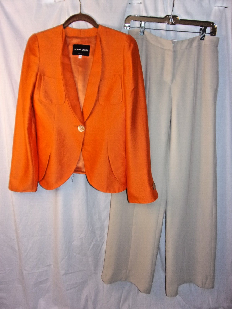 Ladies Giorgio Armani Tangerine Silk Jacket Tan Pants 38 / 36 