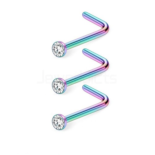 3x Nose Studs L Shaped Rings Zirconia Surgical Steel Body Piercing Jewellery - Picture 11 of 14