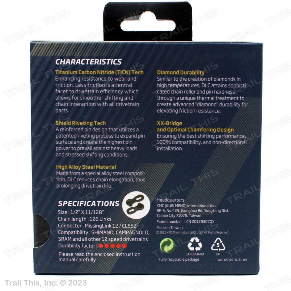 Cadena de bicicleta KMC DLC 12 velocidades negra y verde 126 eslabones X12 para MTB de carretera SRAM Shimano Foto 4 de 4