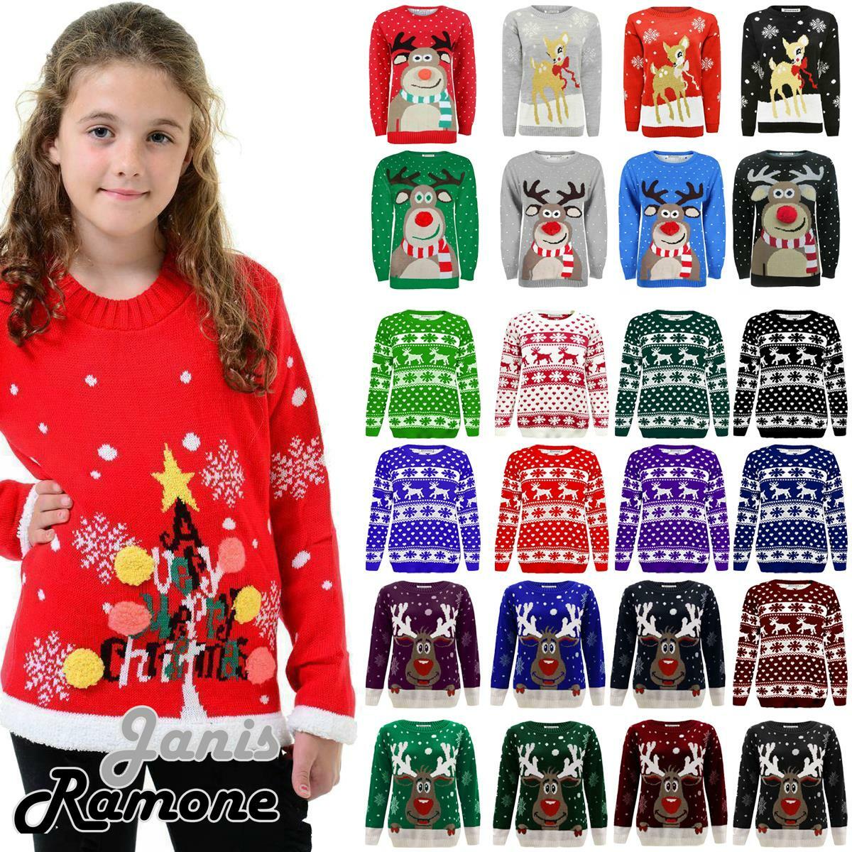 Kids Christmas Jumper Reindeer Novelty Knitted Xmas Jumper Girls Boys  Sweater | eBay