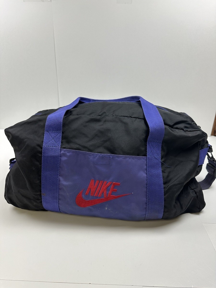 Vintage NIKE Black Purple Duffle Gym Travel Bag Swoosh