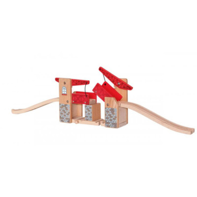 HOLZ EISENBAHN Doppel BRÜCKE KINDER Holzspielzeug Schienen Lok Zug Auto # 90825