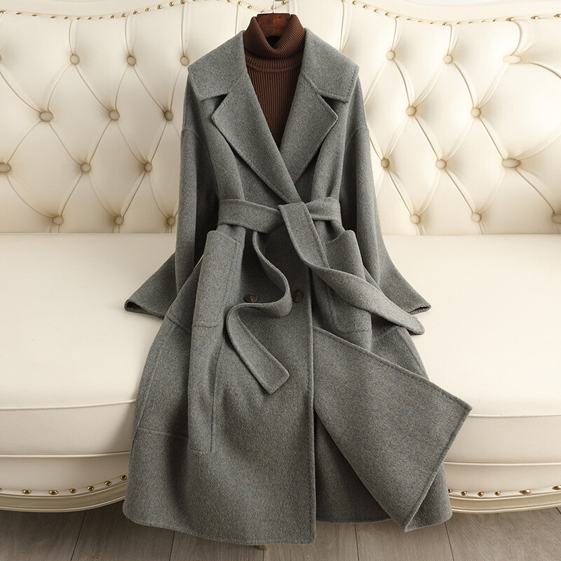 Winter Double-faced Cashmere Coat Women Long 92% Wool 8% Alpaca