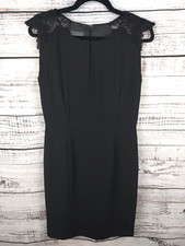 Covington 8 Black Sheath Knee-Length Knit Dress Lace Shoulder NEW