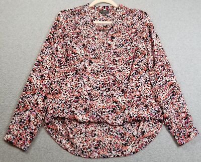 THE LIMITED Wrap Top Women Small Dot Abstract Long Sleeve V Neck High Low Career