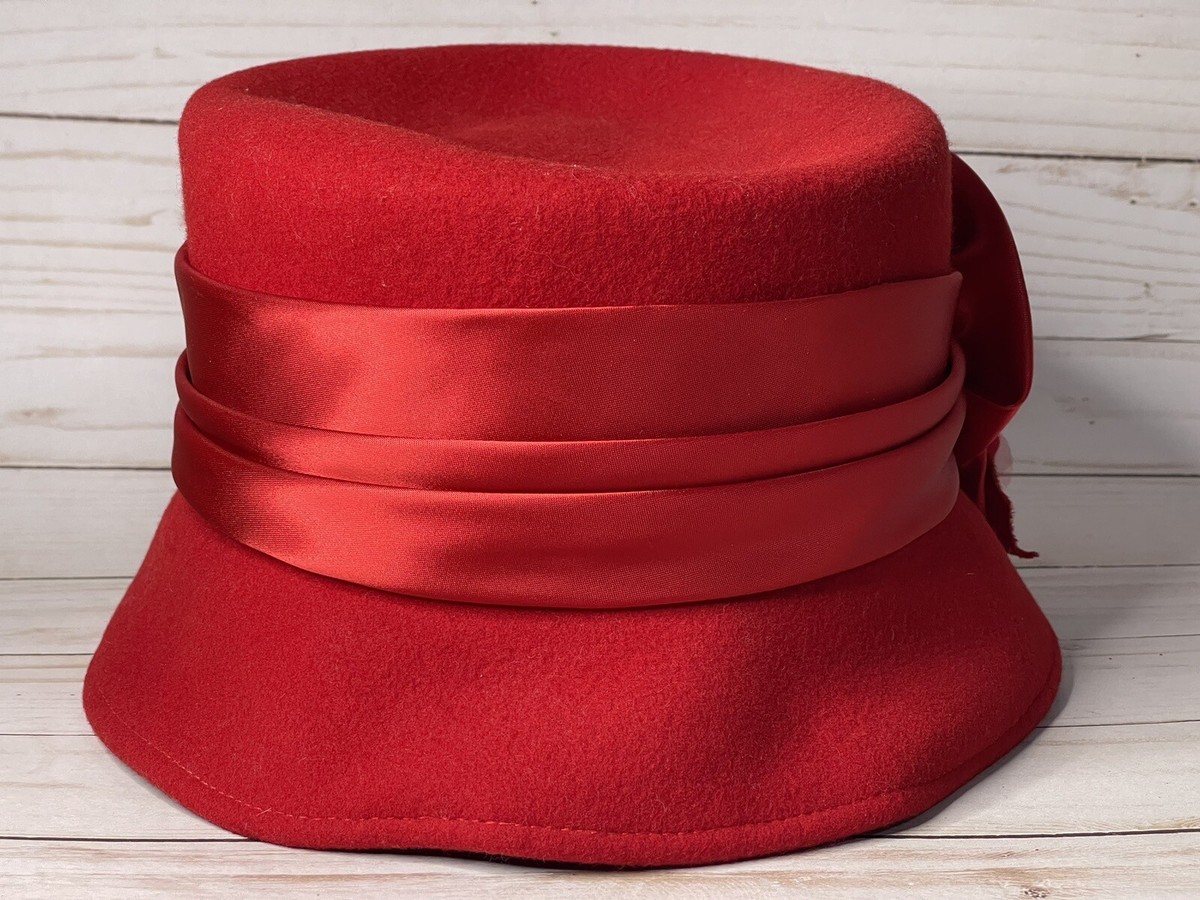 Hopeless Romantic Hat Red Wool Satin Ribbon Velvet Flower  display picture 1
