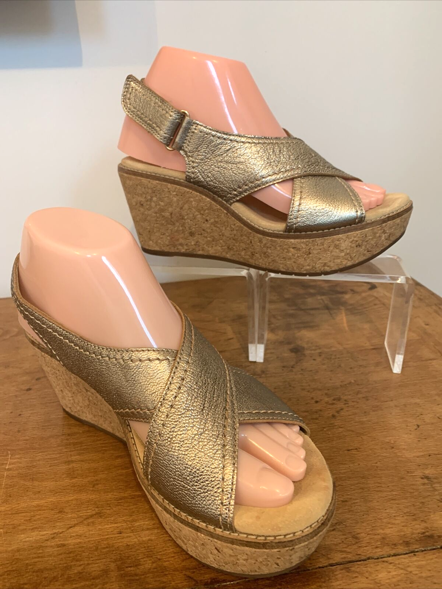 CLARKS 'Marista Lara' Platform Bronze/Old Gold Leather Crossover