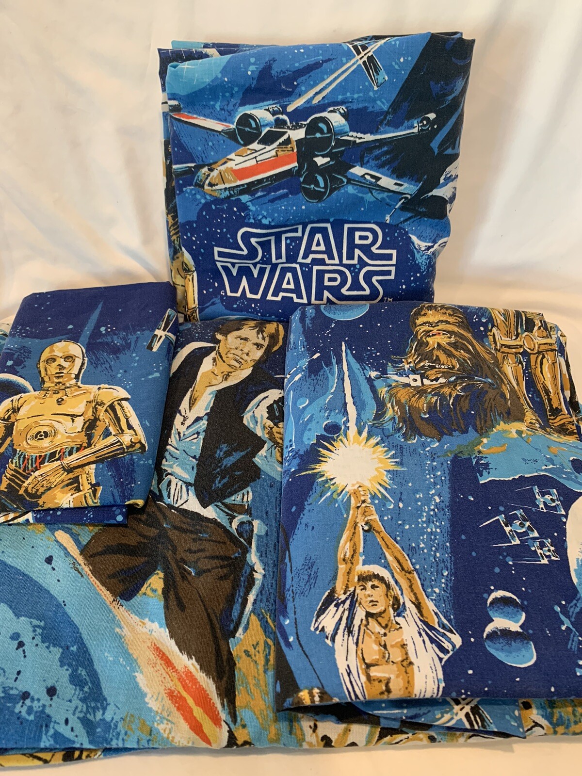 Juego de sábanas Star Wars Bibb Twin 4 piezas 1977 ajustadas, superior, colcha y funda de almohada