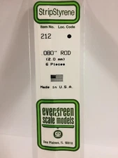 .080" (2.0MM) White Polystyrene Rod EVG212 by Evergreen Scale Models